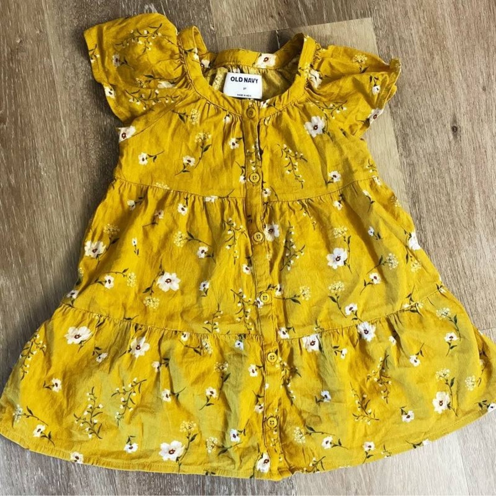 2T Old Navy Toddler Girls Yellow Floral Print Short Sleeve Button Front Dress